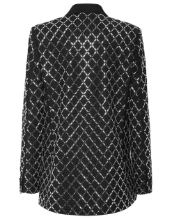 PHILIPP PLEIN Wool and Satin Boyfriend Fit Blazer Crystal Rhombus>Donna Blazer