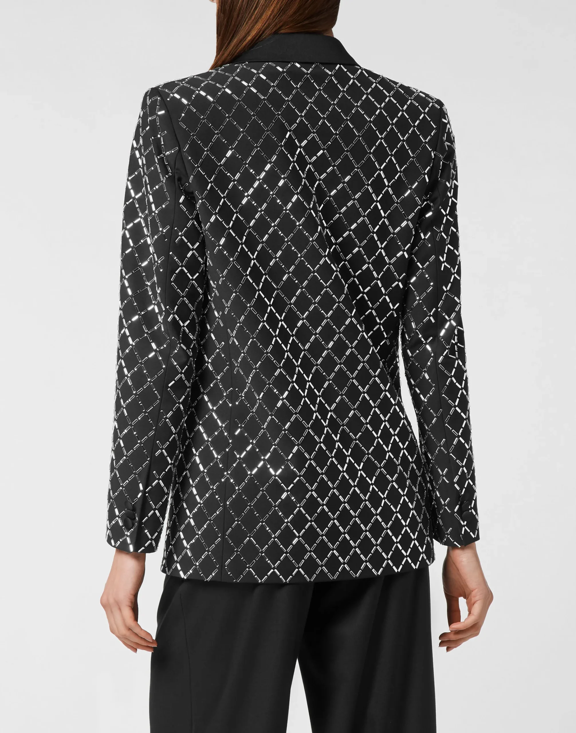 PHILIPP PLEIN Wool and Satin Boyfriend Fit Blazer Crystal Rhombus>Donna Blazer