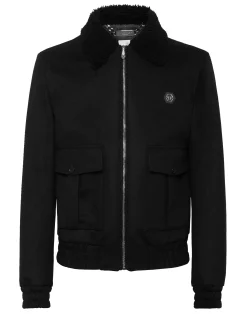 PHILIPP PLEIN Wool Aviator Jacket With Shirling Cape>Uomo Giacche E Cappotti
