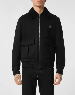 PHILIPP PLEIN Wool Aviator Jacket With Shirling Cape>Uomo Giacche E Cappotti