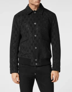 PHILIPP PLEIN Wool Bomber LS Monogram>Uomo Giacche E Cappotti