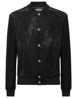 PHILIPP PLEIN Wool Bomber With Transparent Strass>Uomo Giacche E Cappotti