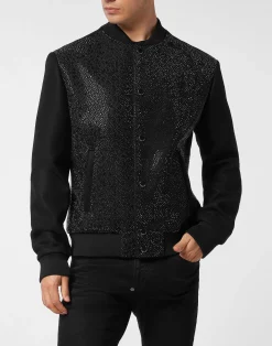 PHILIPP PLEIN Wool Bomber With Transparent Strass>Uomo Giacche E Cappotti