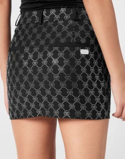PHILIPP PLEIN Wool Mini Skirt Strass Monogram><noscript><img data-lazyloaded=