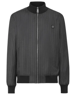 PHILIPP PLEIN Wool Pinstripe Bomber LS>Uomo Giacche E Cappotti