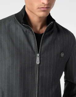 PHILIPP PLEIN Wool Pinstripe Bomber LS><noscript><img data-lazyloaded=
